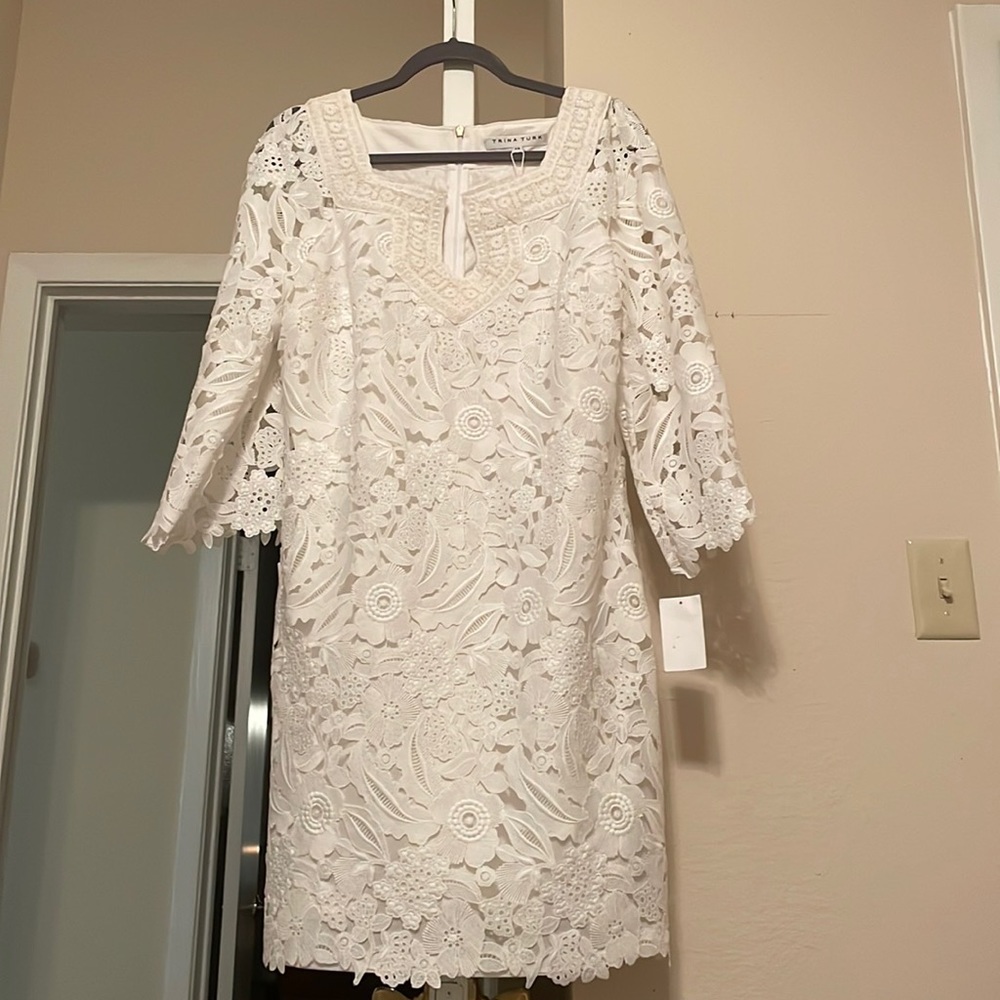 Trina Turk White Lace Floral Dress